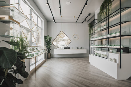 modern dispensary with sleek design and minimalist accents, created with generative aiの素材