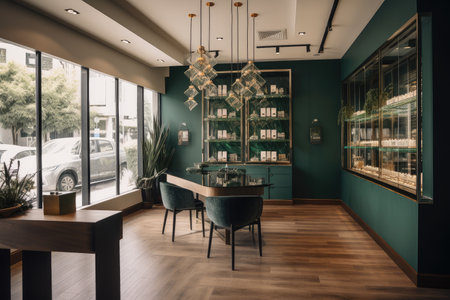 cannabis dispensary with modern decor, sleek furniture and natural light, created with generative aiの素材