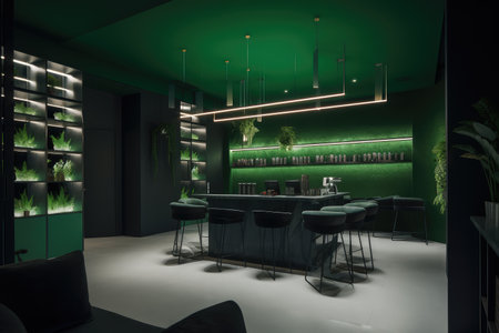 cannabis dispensary, with modern design and sleek decor, offering an immersive experience for customers, created with generative aiの素材