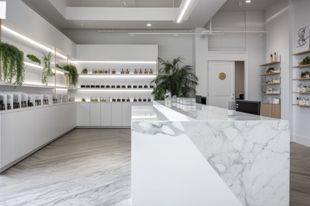 stunning cannabis dispensary with minimalist design and clean lines, created with generative aiの素材