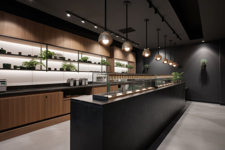 modern cannabis dispensary with sleek design and minimalist aesthetic, created with generative aiの素材