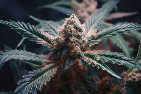 close-up of cannabis plant, with its intricate patterns and textures on full display, created with generative aiの素材