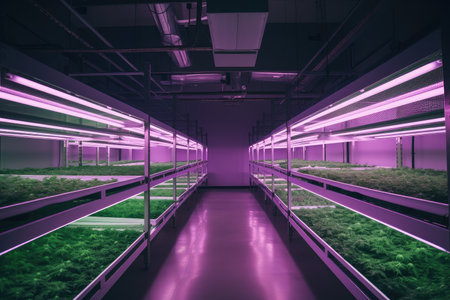 high-tech grow room with advanced lighting and ventilation systems, created with generative aiの素材