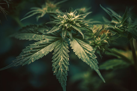 close-up of cannabis plant, with the buds and leaves in focus, created with generative aiの素材