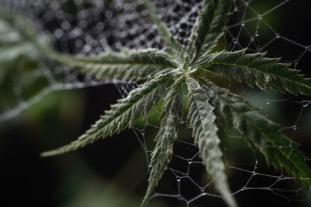 close-up of cannabis plant, with intricate web of leaves and buds, created with generative aiの素材
