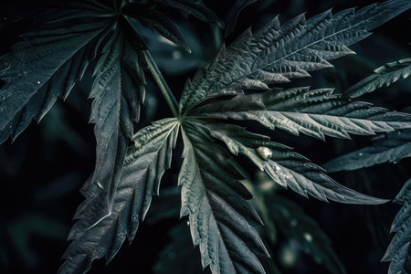 close-up of cannabis plant, with its intricately detailed leaves visible, created with generative aiの素材