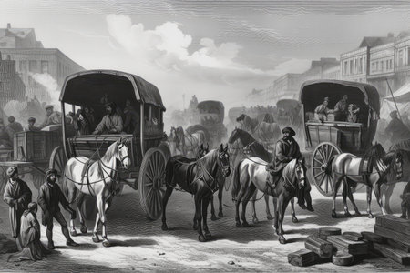 caravan of traders, with their goods and carriages ready for the journey, created with generative aiの素材