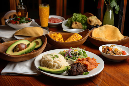 menu with variety of authentic colombian dishes, including tamales, arepas and ceviche, created with generative aiの素材