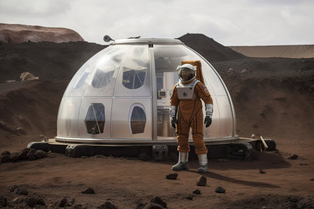 colonist, preparing to return to earth, after three years of research on mars, created with generative aiの素材
