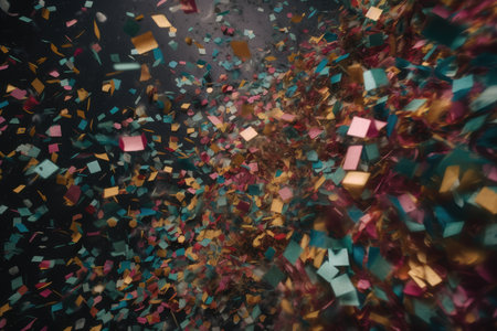 colorful confetti flying in the air, from above, created with generative aiの素材