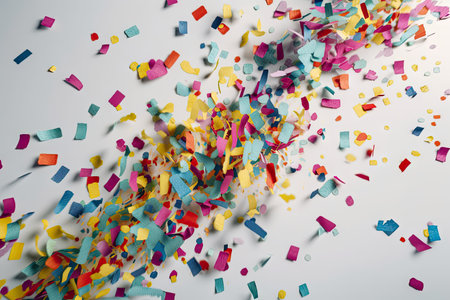 colorful confetti flying in the air, from above, created with generative aiの素材