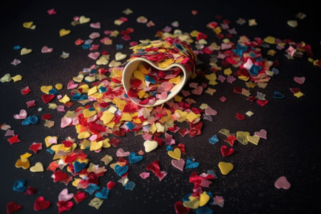 confetti in the shape of hearts, stars and other shapes to promote valentines day, created with generative aiの素材