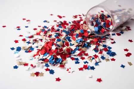 patriotic and colorful confetti for the 4th of july holiday, created with generative aiの素材