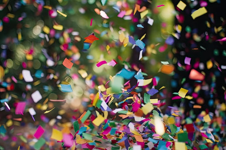 colorful confetti flying through the air, with blurred movement in slow motion, created with generative aiの素材