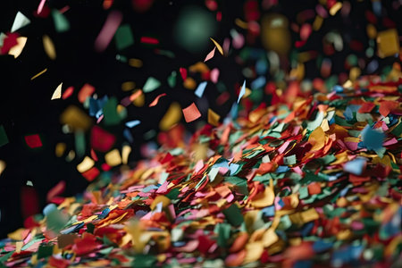 close-up of colorful confetti falling from the sky in slow motion, created with generative aiの素材