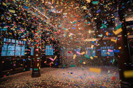 confetti raining down from the ceiling in dazzling display, created with generative aiの素材