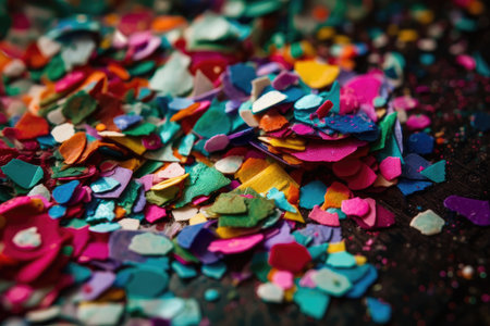 close-up of colorful confetti, with dramatic effect, created with generative aiの素材