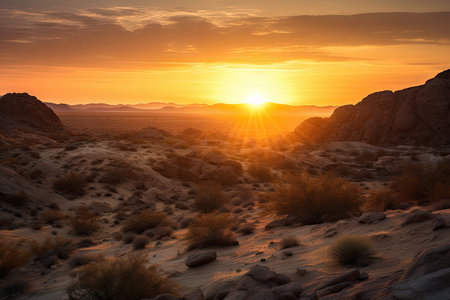 sunrise over endless desert, with a range of colorful sunrise hues, created with generative aiの素材