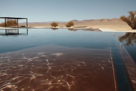 desert mirage of swimming pool shimmering in the heat of the sun, created with generative aiの素材