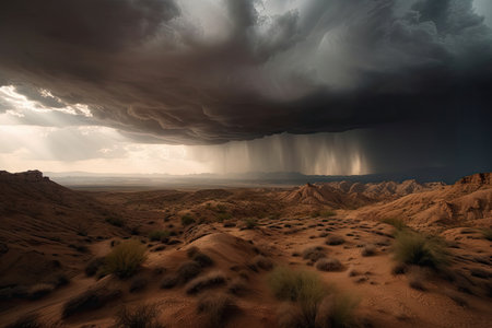 fascinating view of storm brewing on the horizon against a backdrop of the desert, created with generative aiの素材