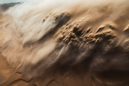 extreme close-up of sandstorm, with swirling clouds and debris, created with generative aiの素材