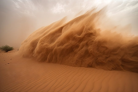 close-up of sandstorm, with grains flying past the camera, created with generative aiの素材