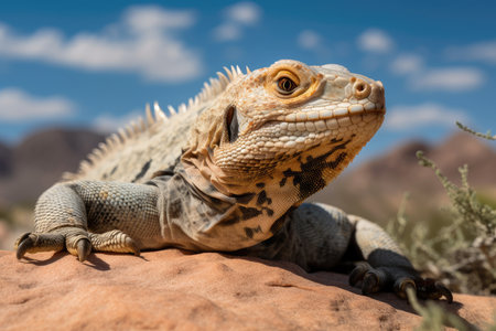 desert iguana basking in the sun on the rocks, created with generative aiの素材