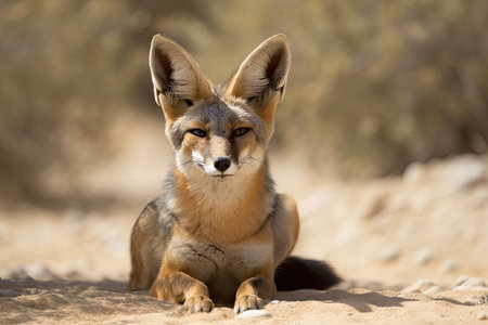 desert fox with its head raised, alert and listening for danger, created with generative aiの素材