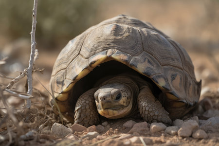 desert tortoise emerging from its shell for the first time, created with generative aiの素材