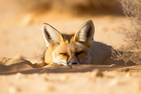 desert fox hiding under the hot sun, waiting for its next prey, created with generative aiの素材