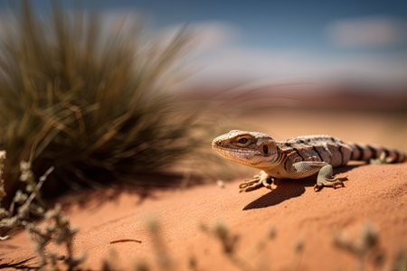 desert scene with small lizard basking in the sun, created with generative aiの素材