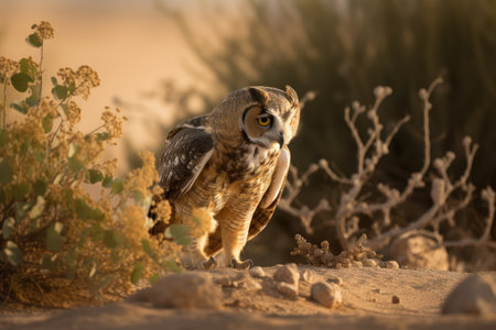 desert owl hunting for its next meal, created with generative aiの素材