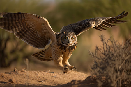 desert owl hunting for its next meal, created with generative aiの素材
