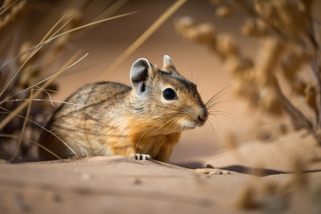 desert rodent scurrying through the dunes, keeping watch for predators, created with generative aiの素材