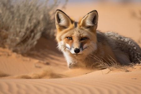 desert fox sneaking through the desert, its fur blending in with the sand, created with generative aiの素材