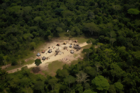 aerial view of a tribe clearing for new village on the amazonas, created with generative aiの素材
