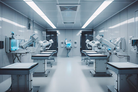 cleanroom with robots performing delicate and precise surgical procedures, created with generative aiの素材