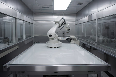 cleanroom robot, with its arms extended and handling delicate instruments, created with generative aiの素材