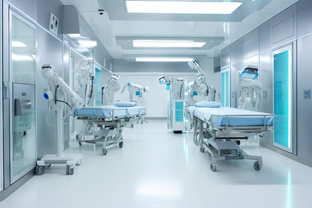 cleanroom with robots performing delicate on patient, created with generative aiの素材