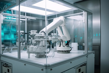 cleanroom robot with specialized tools and equipment for performing delicate procedures, created with generative aiの素材