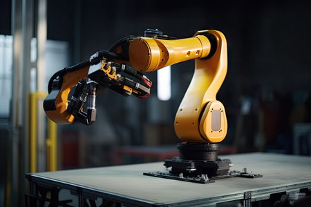 revolutionary new robot, powered by artificial intelligence, helping humans in factory, created with generative aiの素材