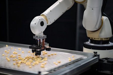 non-humanoid cobot performing intricate and delicate manufacturing task, created with generative aiの素材