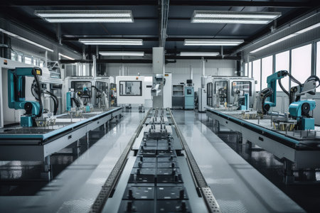 factory floor with cobots performing different tasks, demonstrating their versatility, created with generative aiの素材