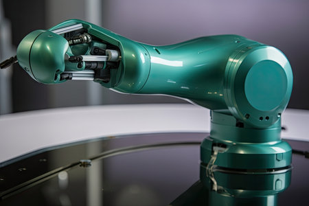close-up of collaborative robots arm, with its delicate fingers gripping a component, created with generative aiの素材