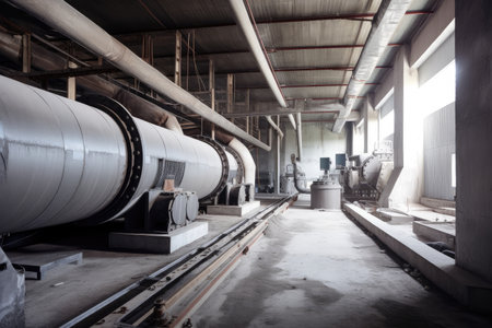 concrete wall in industrial setting, with large pipes and machinery nearby, created with generative aiの素材