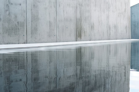 incredibly smooth and featureless concrete wall, with reflections on the surface, created with generative aiの素材