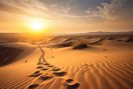 desert dunes, with sunrise bringing new day and new adventure, created with generative aiの素材
