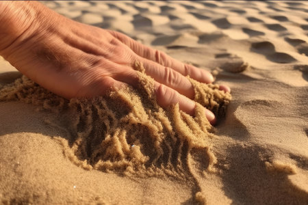 close-up of dune sifting through fingers and toes, created with generative aiの素材