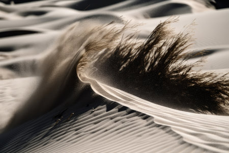 close-up of sand dune, with the grains swirling in the wind, created with generative aiの素材