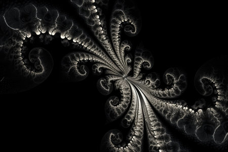 fractal pattern on black background, with white accents, created with generative aiの素材
